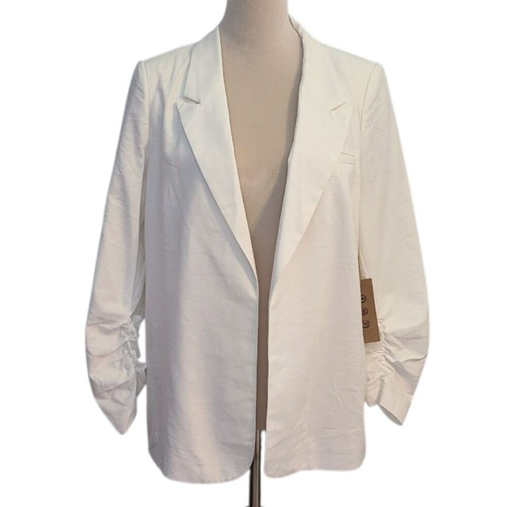 TCEC Savannah 7S White Linen Blend Size L Blazer Jacket Capsule Minimalist